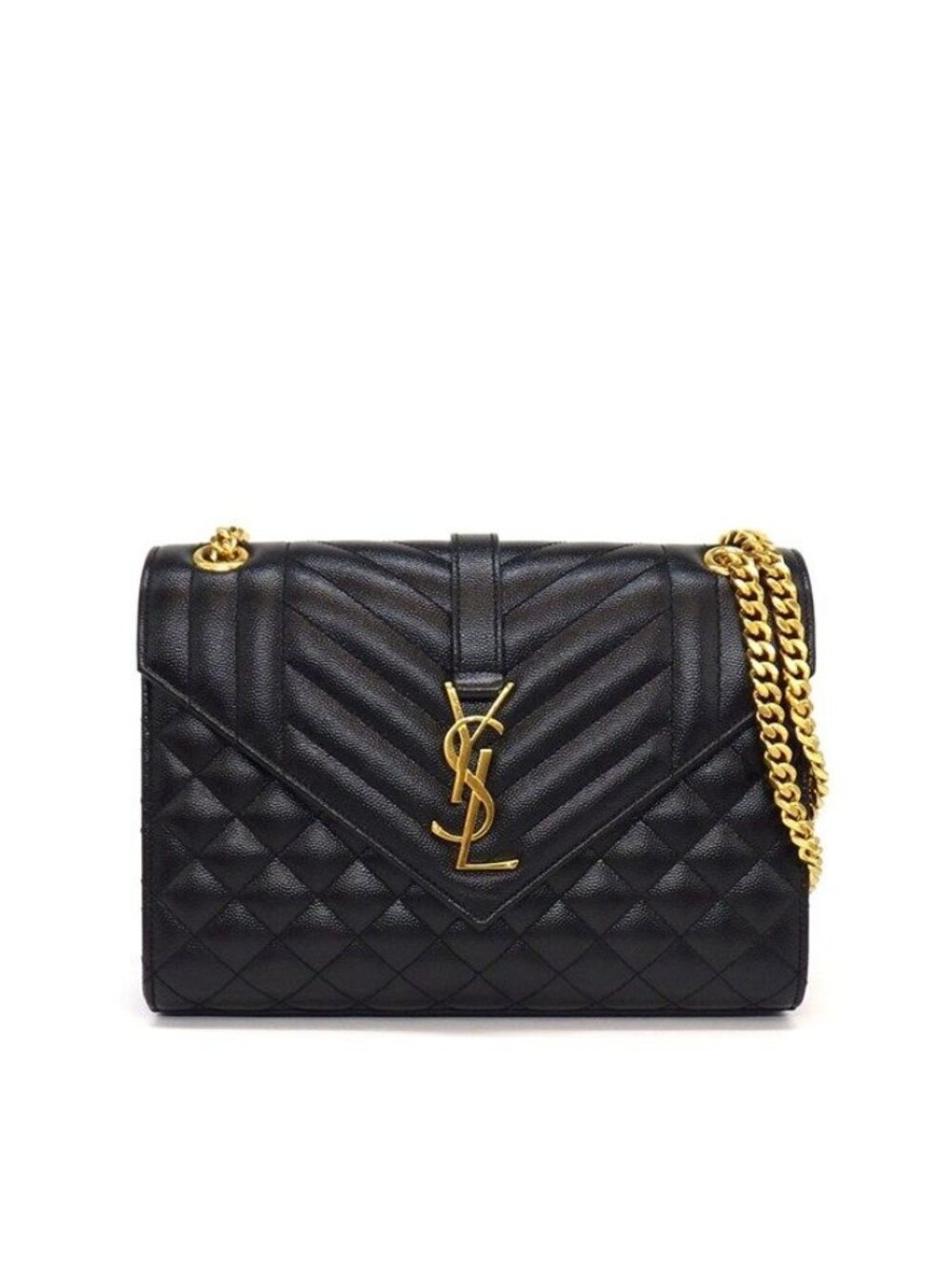 Saint Laurent Shoulder Bag Envelope Black Grained Poodle Leather